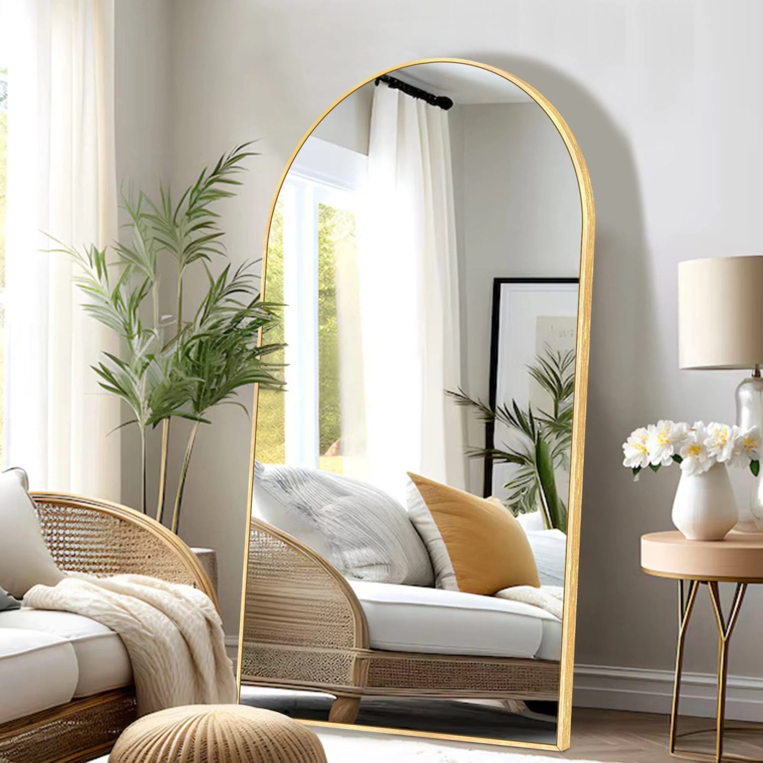 ZenVora Modern Arched Full Length Floor Mirror, Aluminum Alloy Frame Standing Full Body Mirror