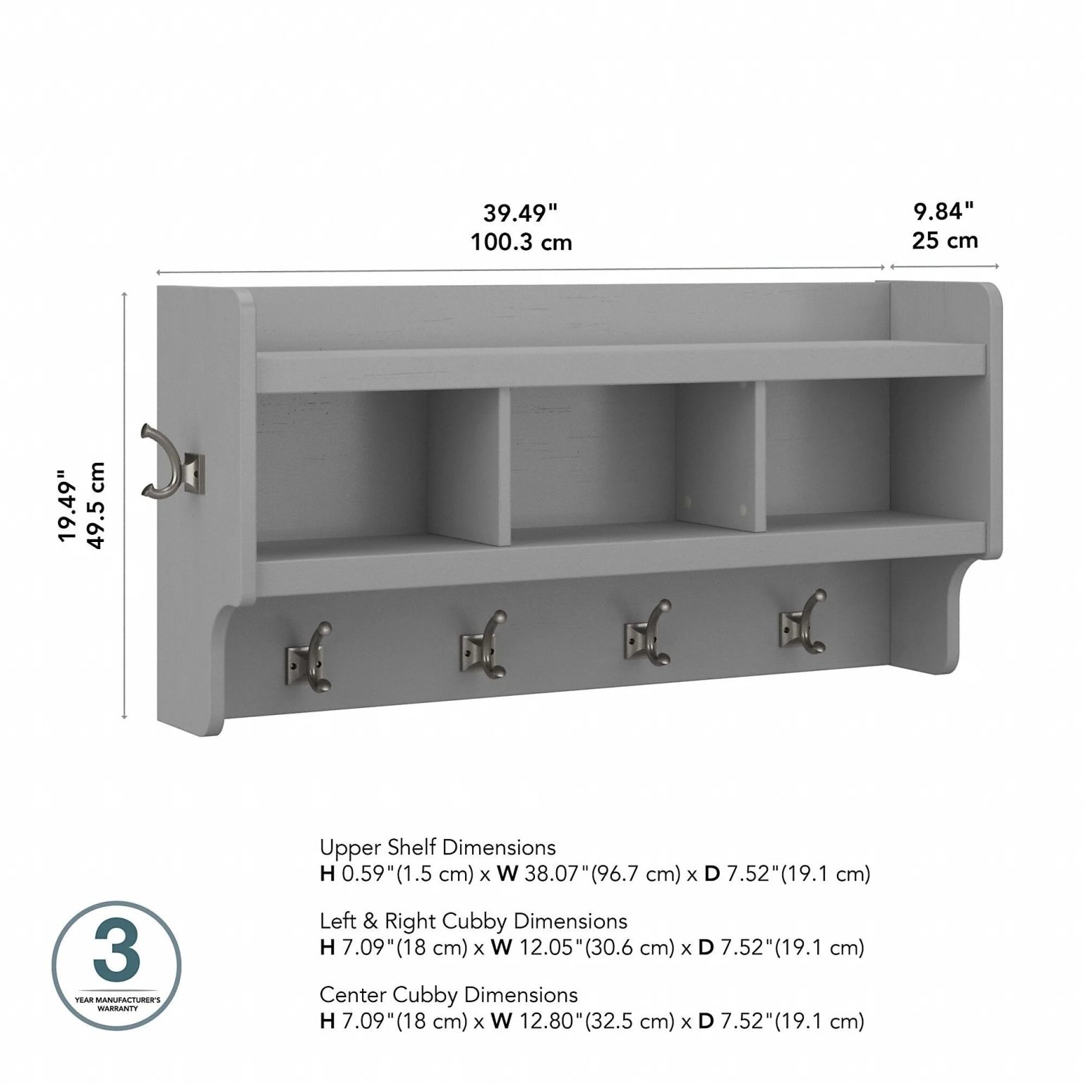 40 Inch Wall Mounted Coat Rack with Shelf, Wooden Entryway Storage and Hanging Organizer