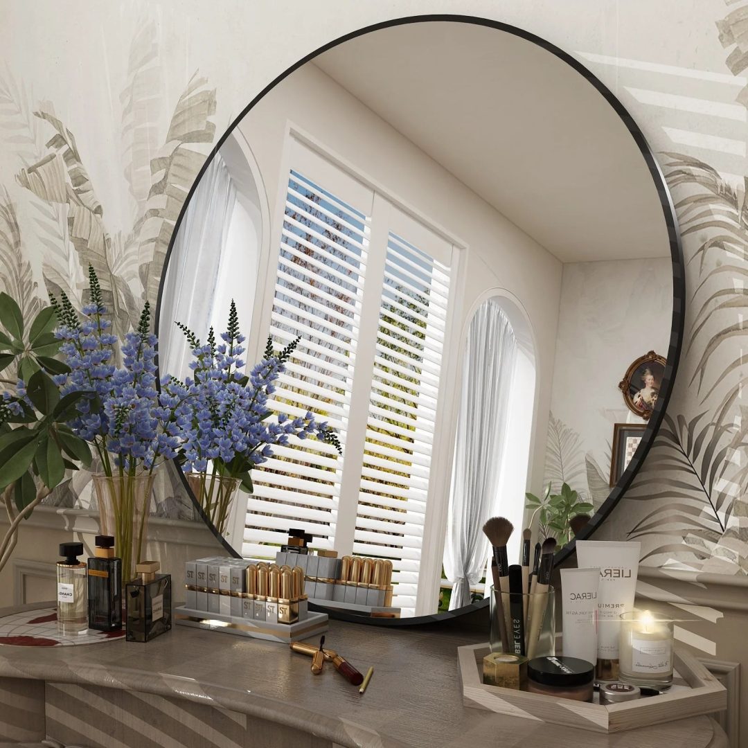 ZenVora Round Metal Black Frame Bathroom Vanity Mirror, Wall Mounted Decorative Mirror