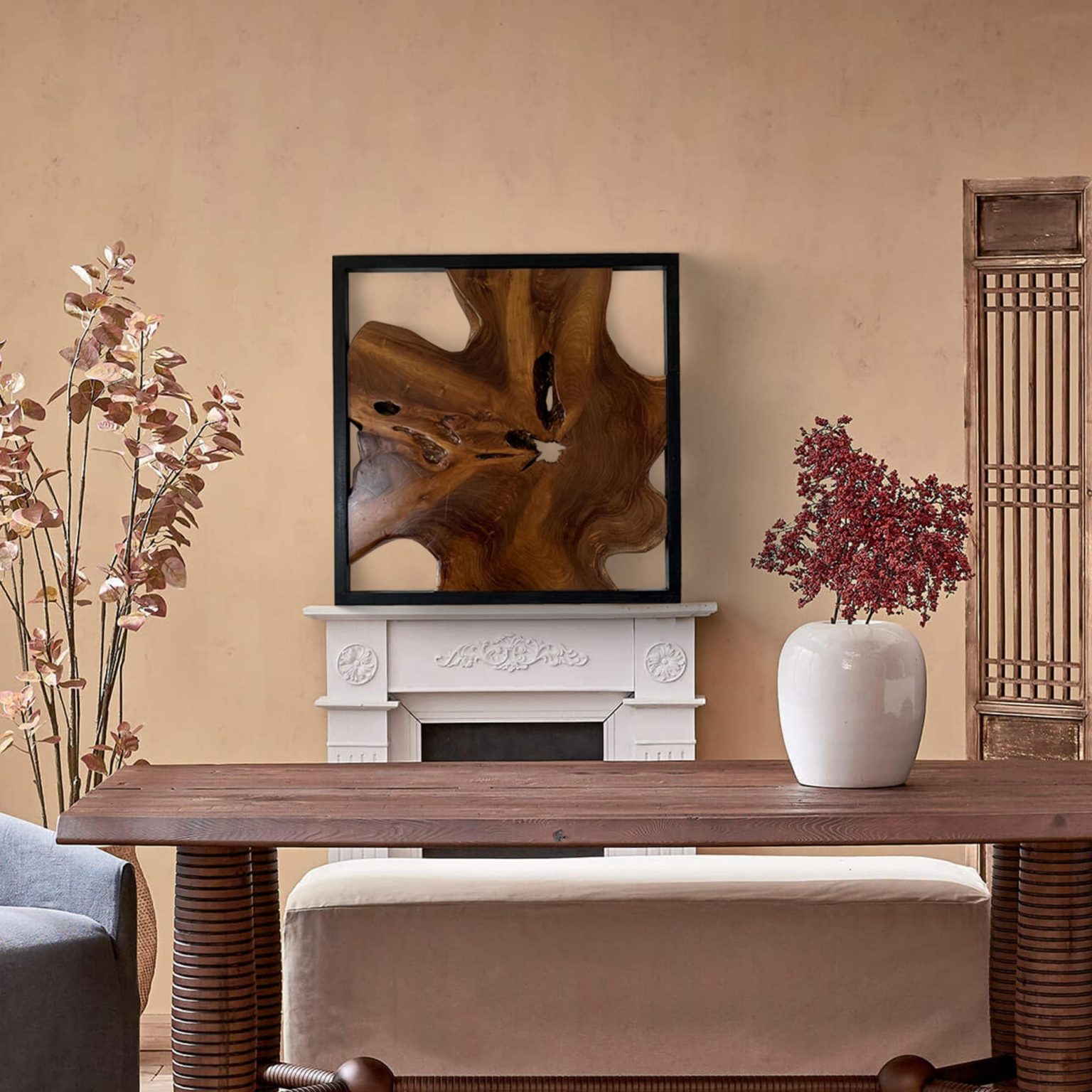 ZenVora Abstract Live Edge Teak Wood Wall Sculpture, Natural Wooden Wall Art Decor for Living Room and Home Decoration