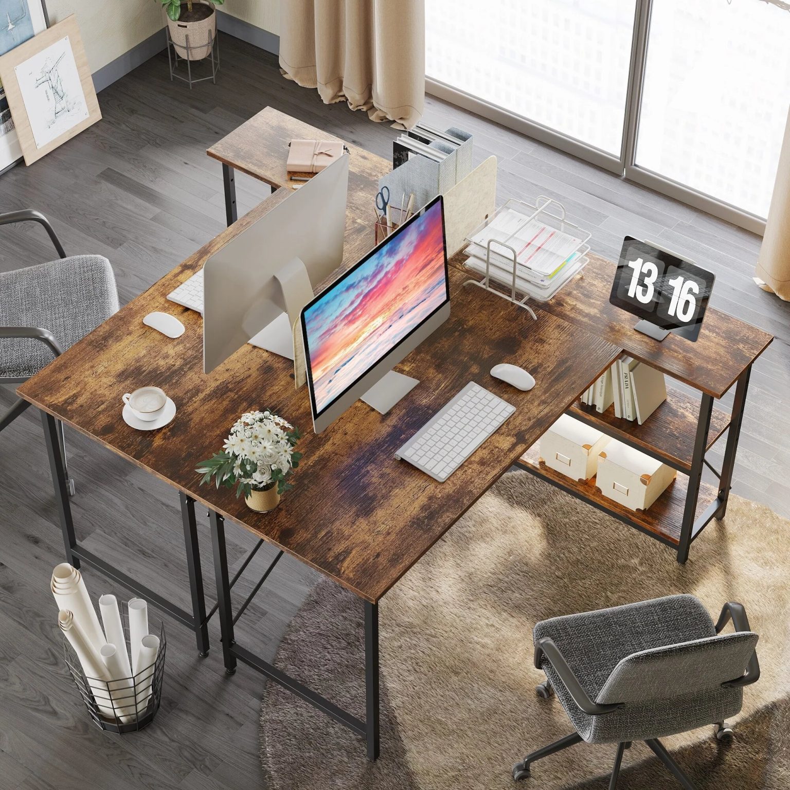 ZenVora Small L Shaped Computer Desk with Storage Shelves, Compact Corner Workstation for Home Office and Study