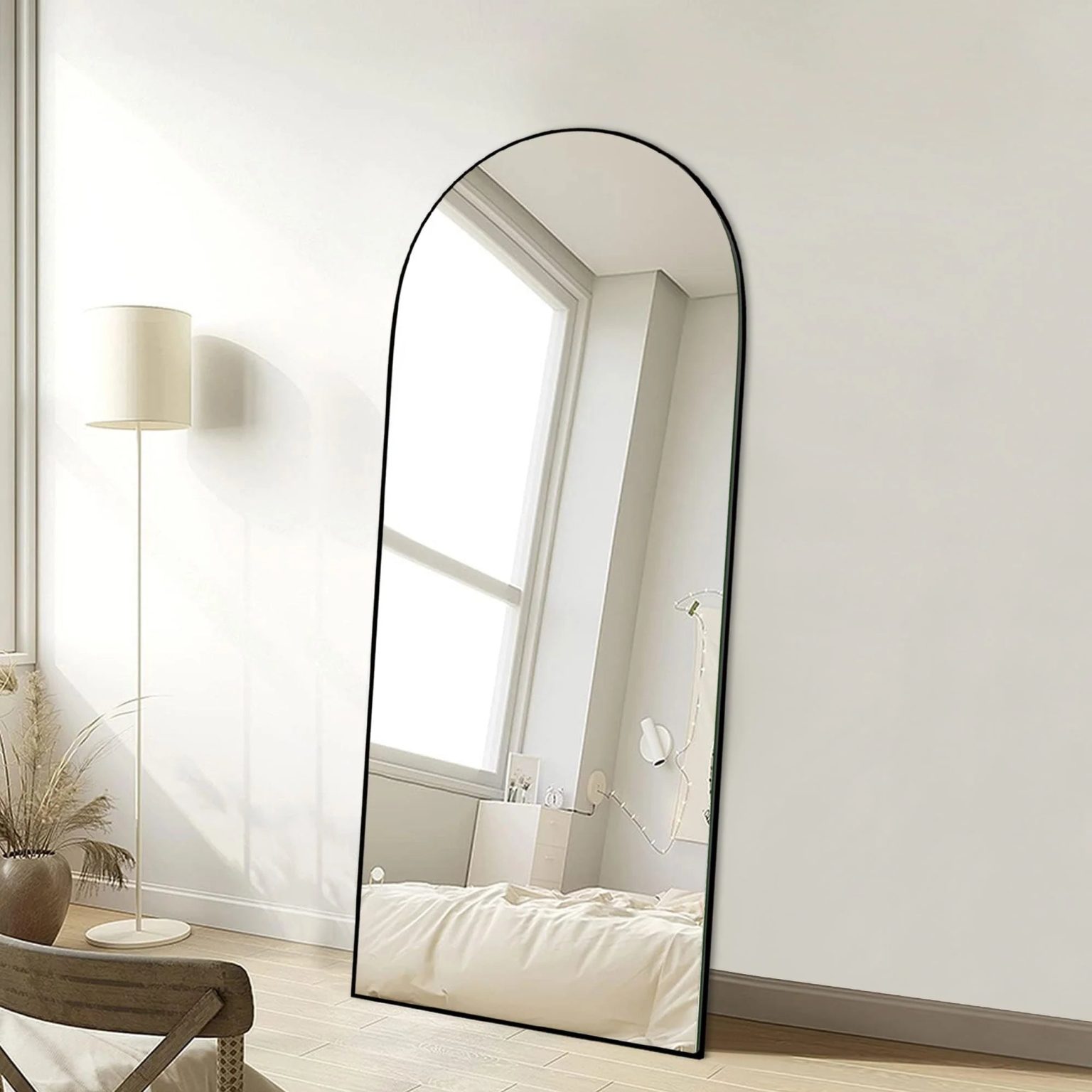ZenVora Arched Full Length Wood Floor Mirror, Full Body Standing and Wall Mounted Mirror for Bedroom, Living Room and Home Decor