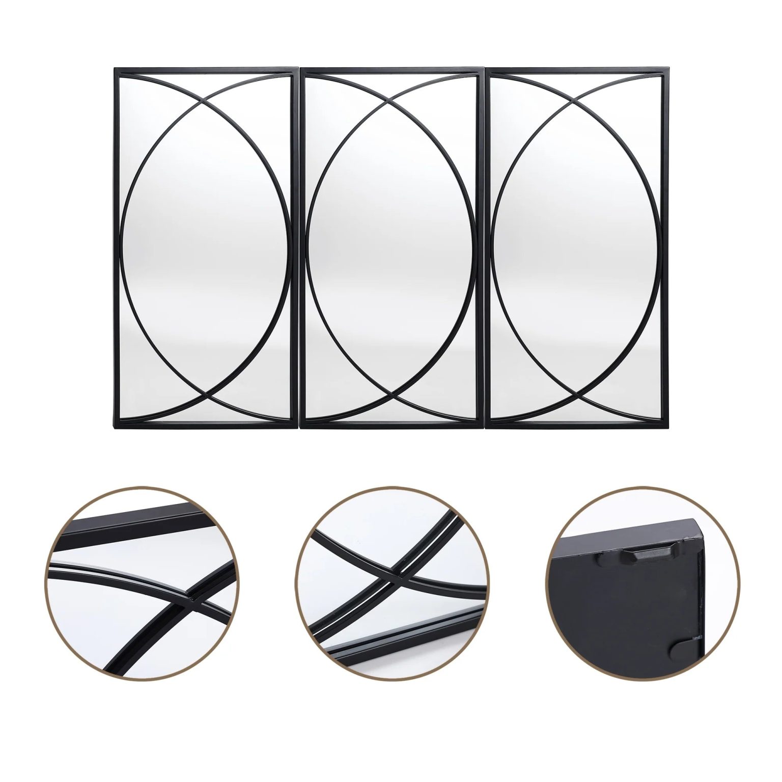 ZenVora 3-Piece Black Metal Rectangular Wall Mirror Set, 31.9" H x 15.75" W x 0.75" D