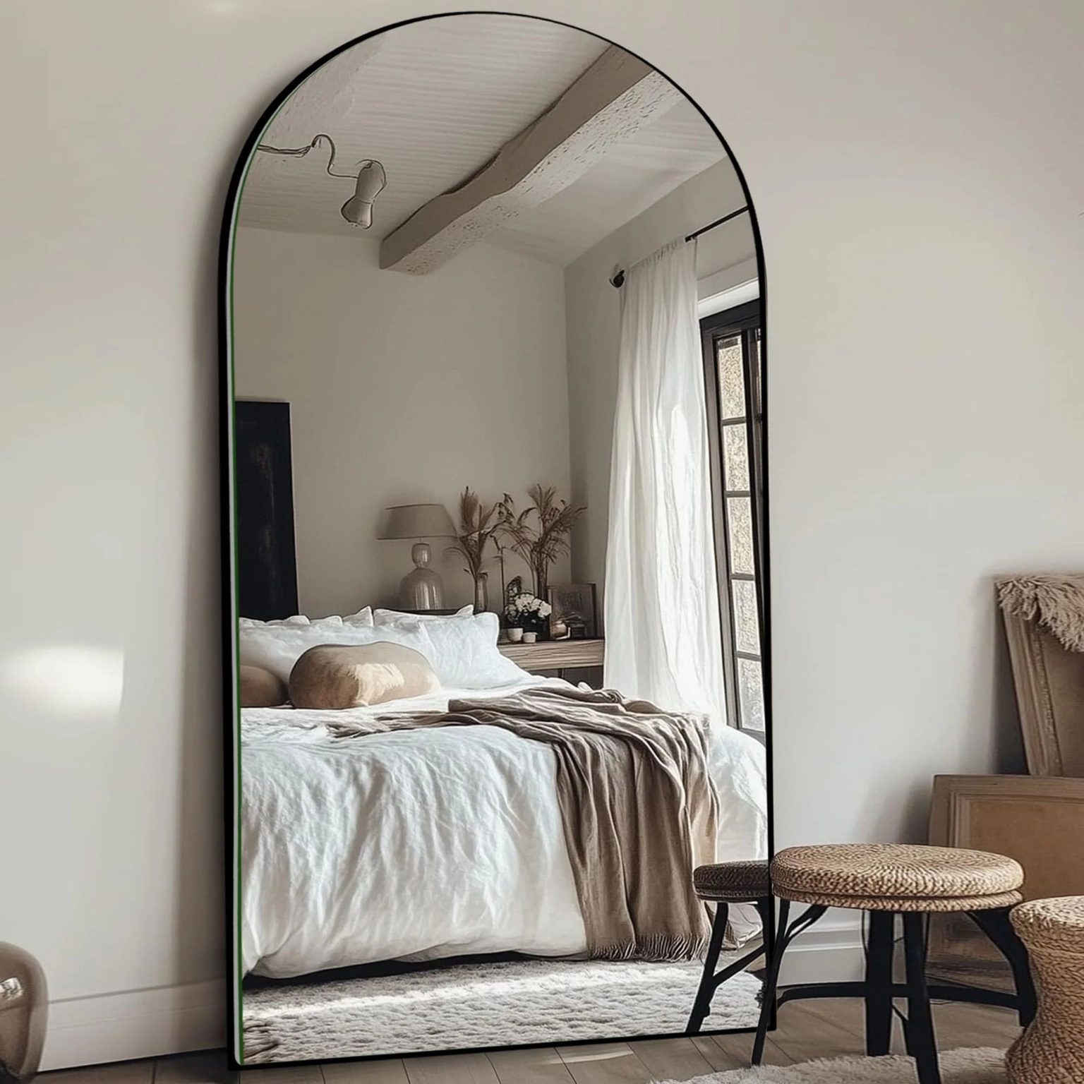 ZenVora Arched Full Length Wood Floor Mirror, Full Body Standing and Wall Mounted Mirror for Bedroom, Living Room and Home Decor
