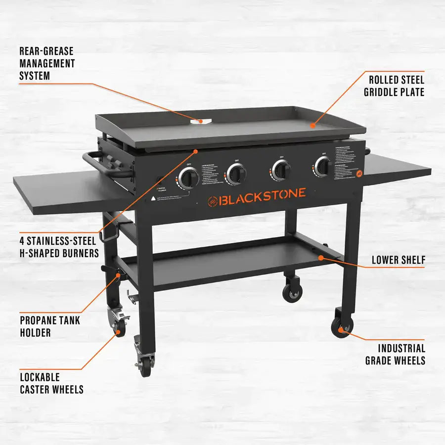 ZenVora 36-Inch 4-Burner Griddle Cooking Station with Side Shelves