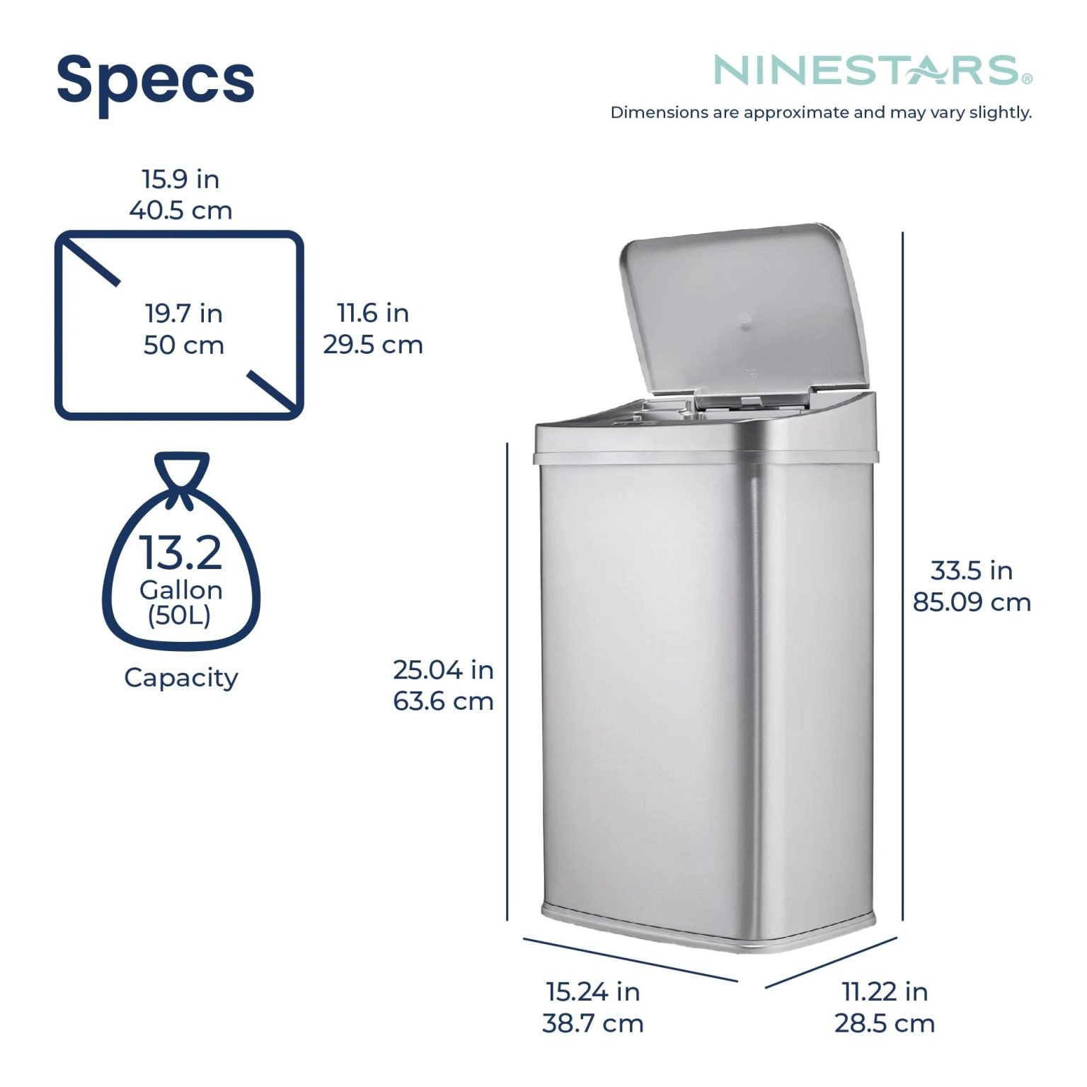 ZenVora 13 Gallon Touchless Motion Sensor Trash Can, Automatic Hands-Free Kitchen Garbage Bin with Sensor Lid