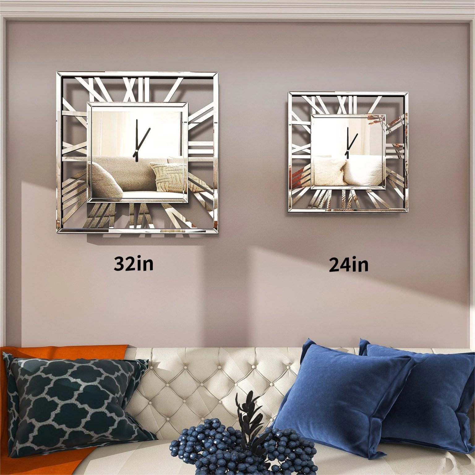 ZenVora Large Modern Mirrored Wall Clock, Oversized Decorative Hanging Clock for Living Room, Bedroom and Home Decor