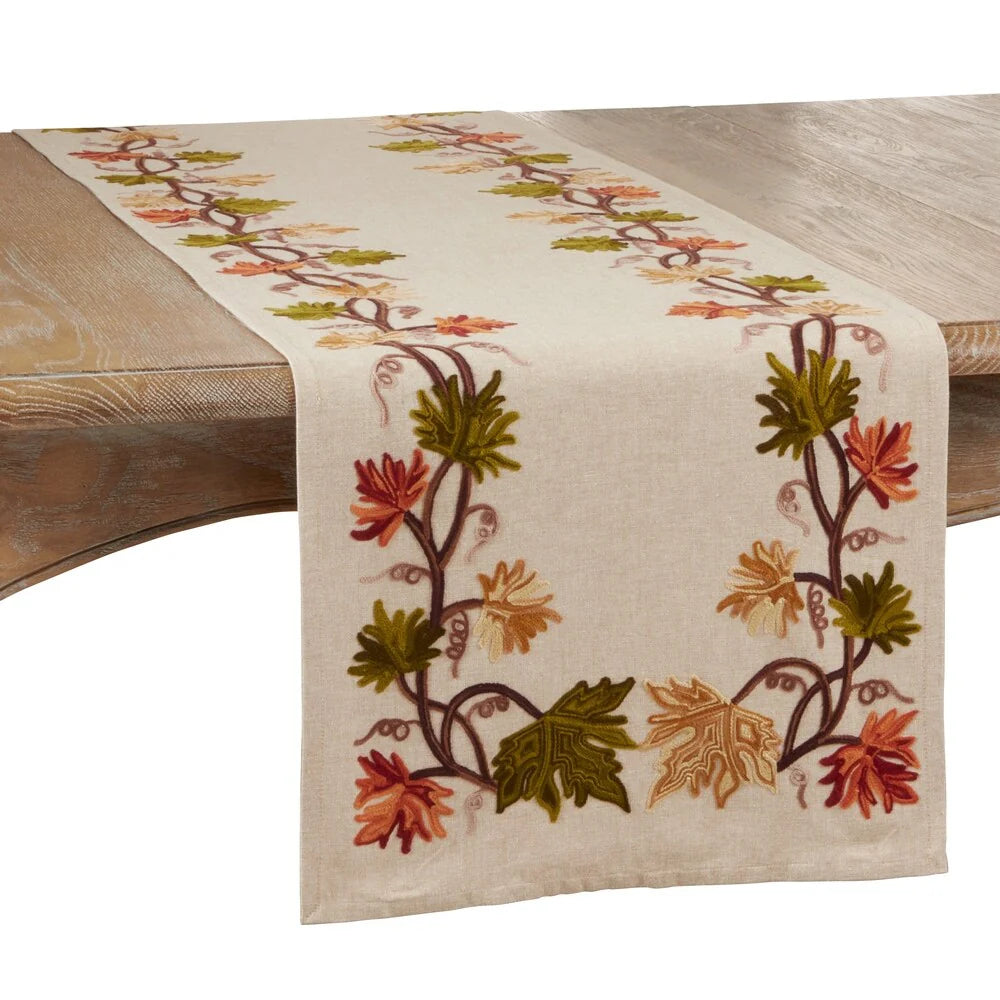ZenVora 16x72 Inch Embroidered Fall Leaf Table Runner, Autumn Decorative Dining Table Runner for Home and Holiday Decor