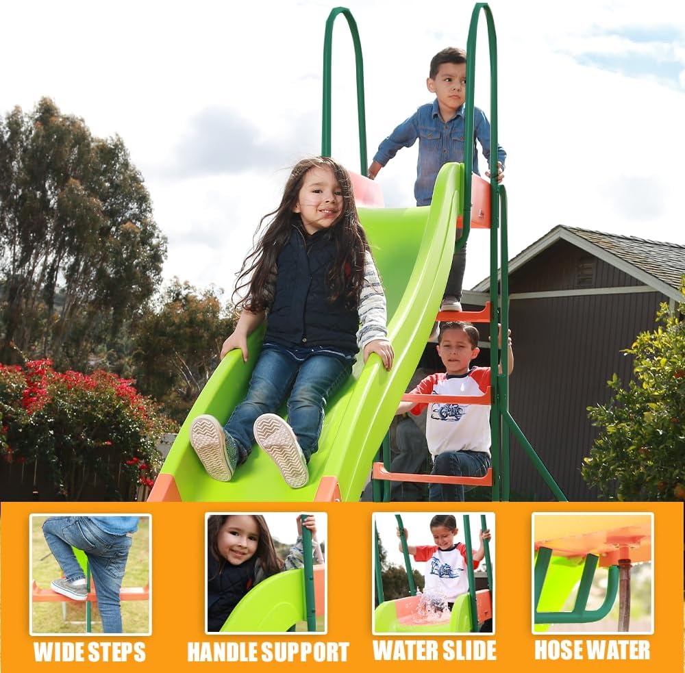 ZenVora 10-Foot Outdoor Playground Slide for Kids, Freestanding Plastic Backyard Slide, Large Swing Set Slide, Outdoor Play Equipment for Ages 4-8