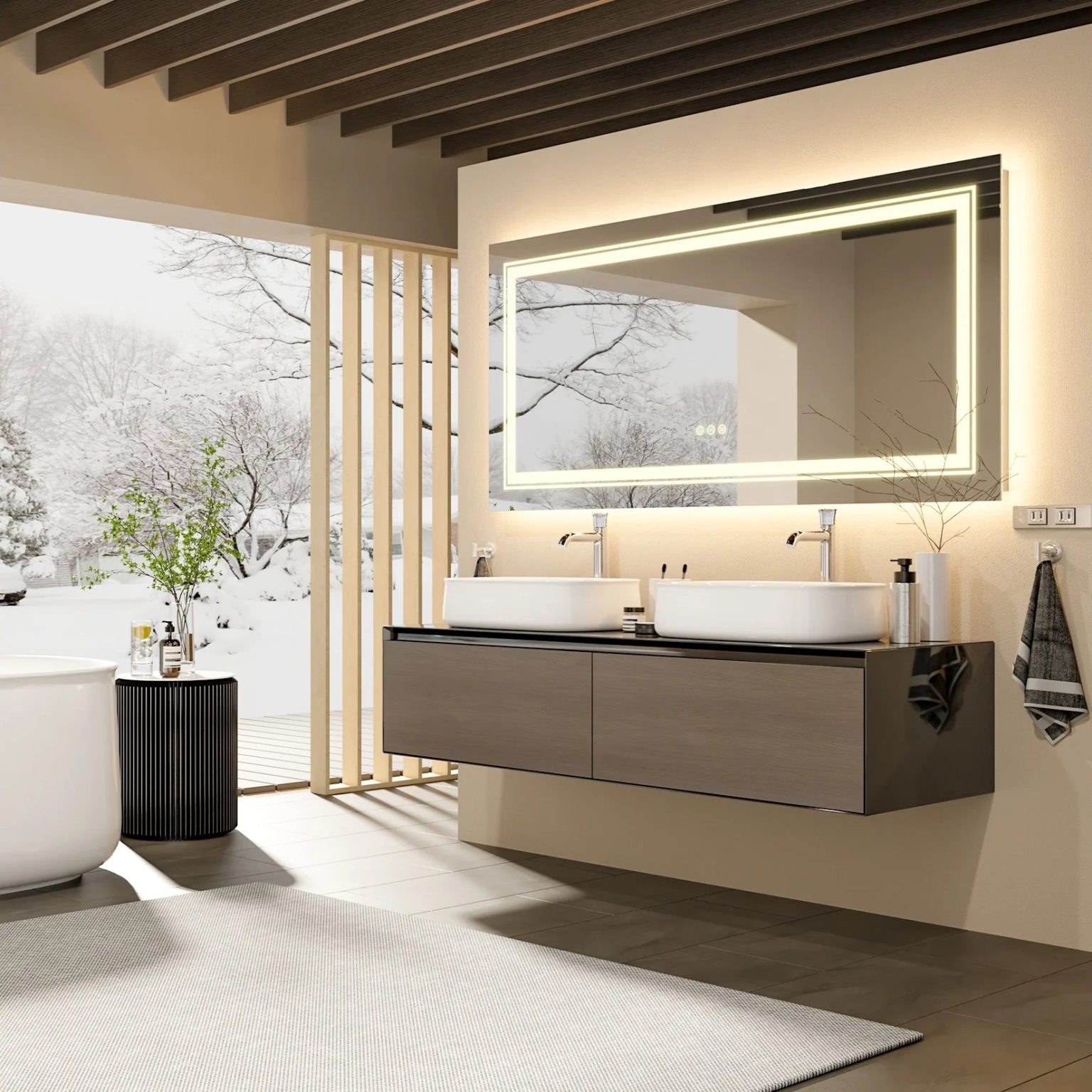 ZenVora Extra Large LED Lighted Bathroom Mirror, Anti-Fog Wall Mounted Vanity Mirror with 3 Colors