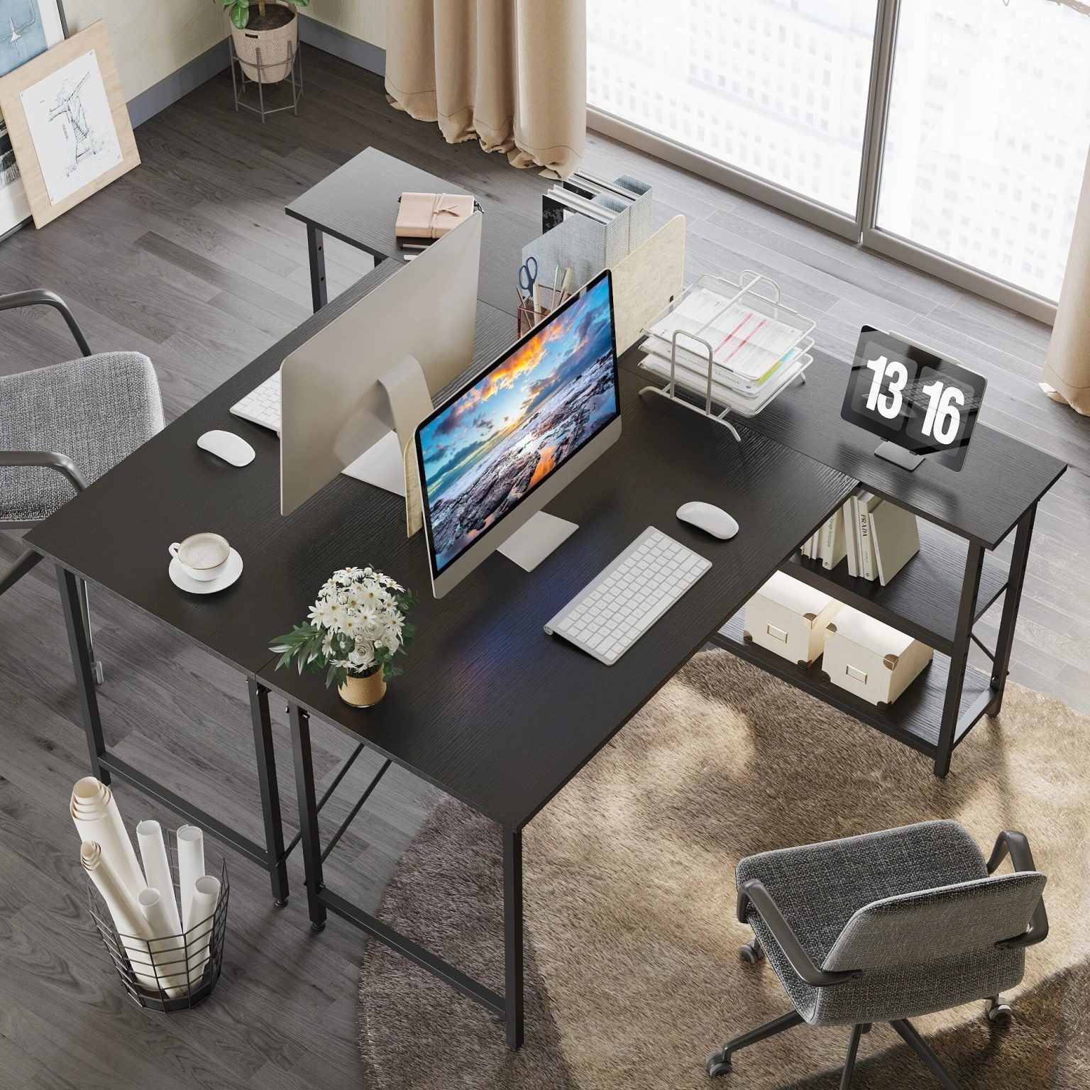 ZenVora Small L Shaped Computer Desk with Storage Shelves, Compact Corner Workstation for Home Office and Study