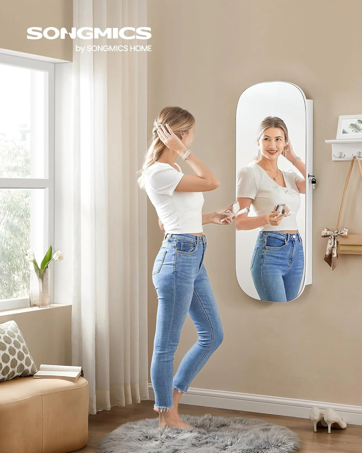ZenVora LED Jewelry Organizer Cabinet, Wall or Door Mounted Jewelry Storage Mirror with LED Lights