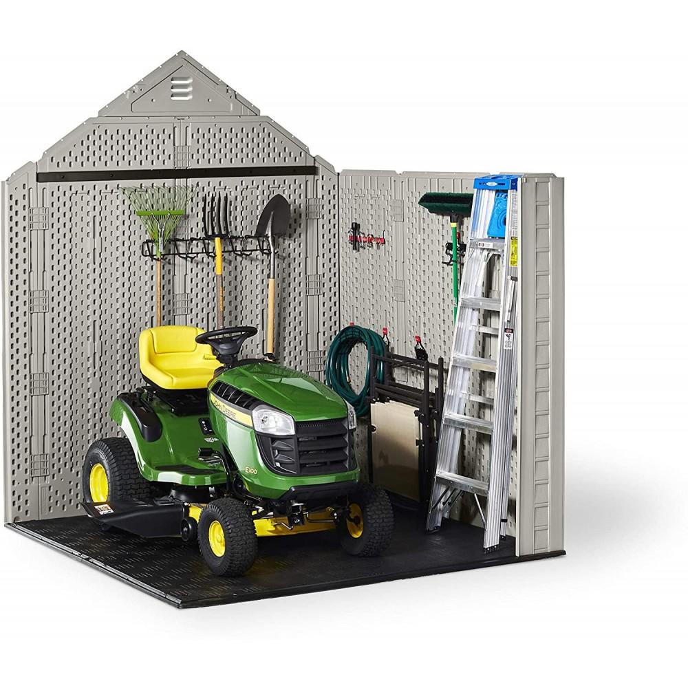 ZenVora 7 x 7-Ft. Resin Outdoor Garden Storage Shed with Windows and Utility Hooks, Sand