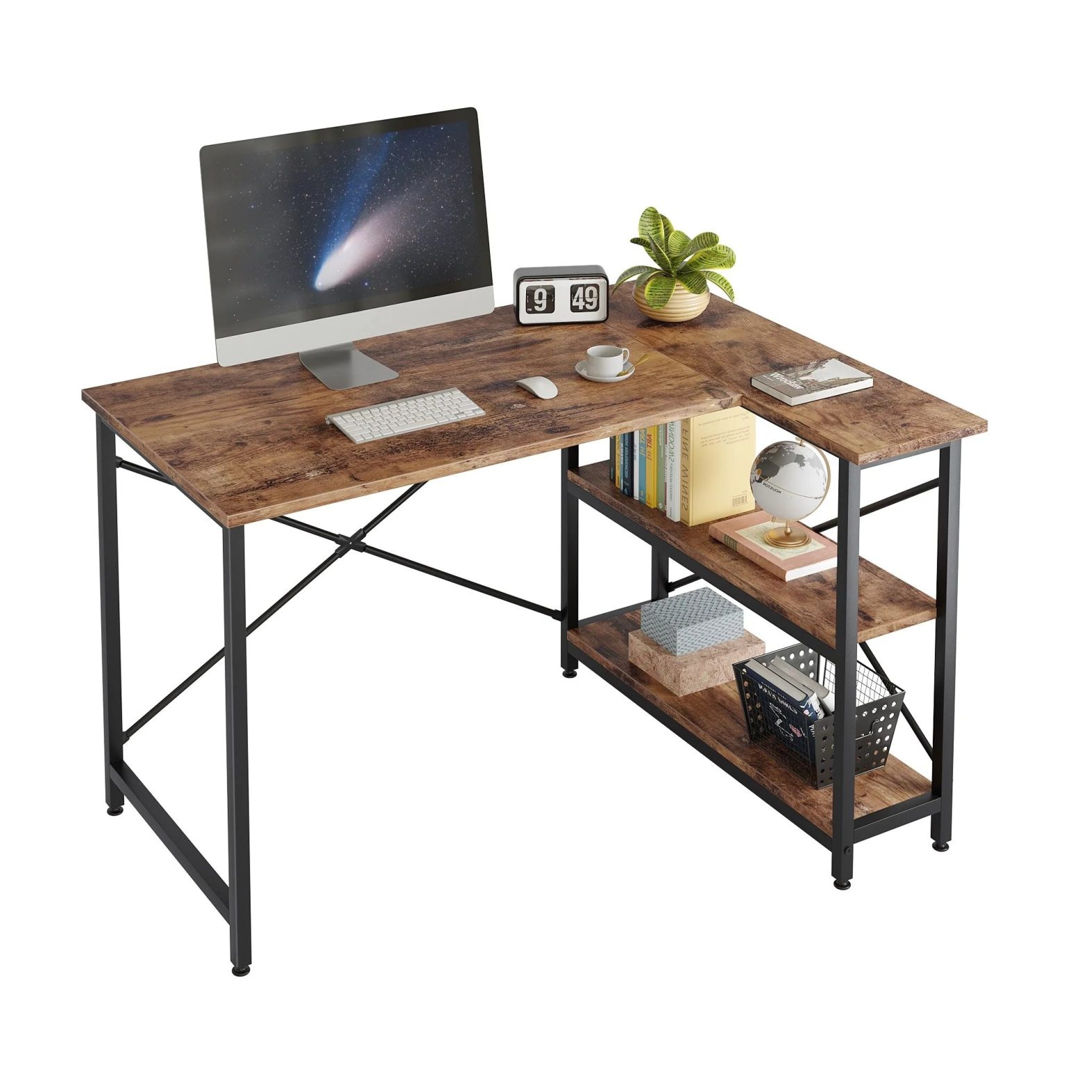 ZenVora Small L Shaped Computer Desk with Storage Shelves, Compact Corner Workstation for Home Office and Study