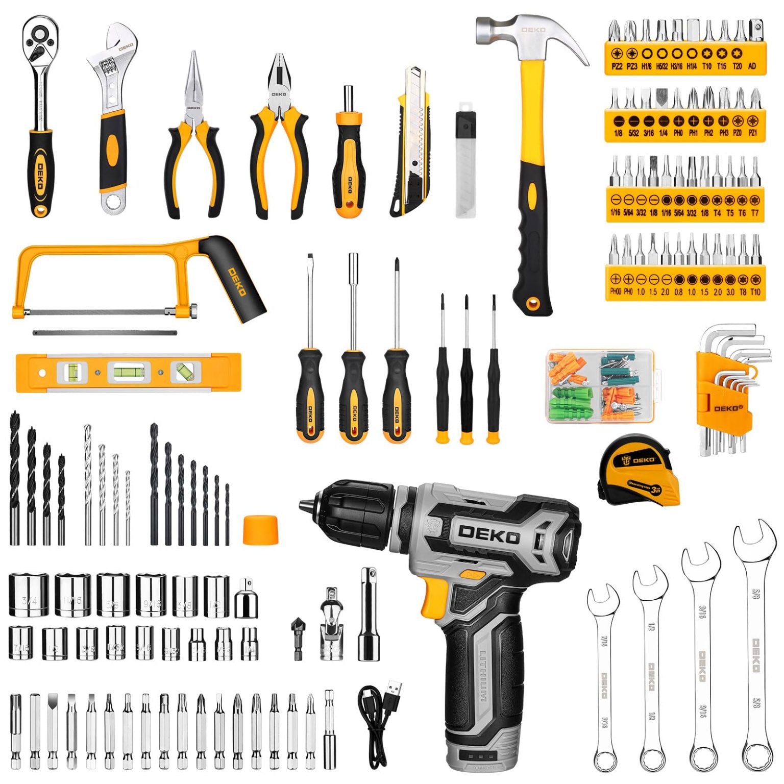 ZenVora Home Mechanic Tool Kit with Toolbox and 12V Cordless Drill