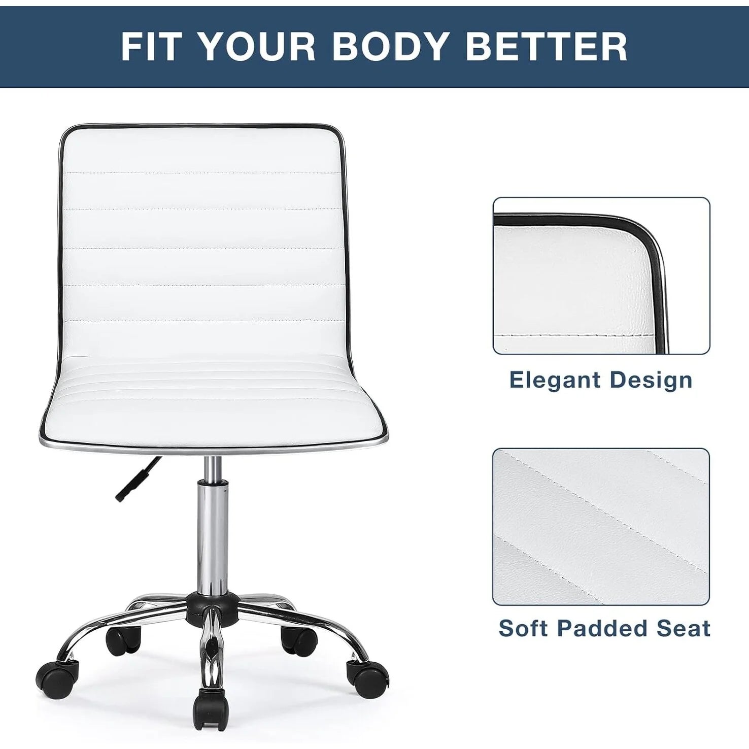 ZenVora Adjustable Mid-Back Armless Swivel Office Chair, Ribbed Task and Vanity Chair for Small Spaces