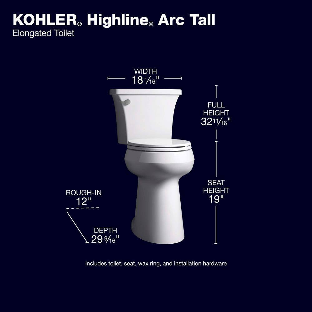 ZenVora Extra-Tall Elongated Toilet, 1.28 GPF, White, with Seat