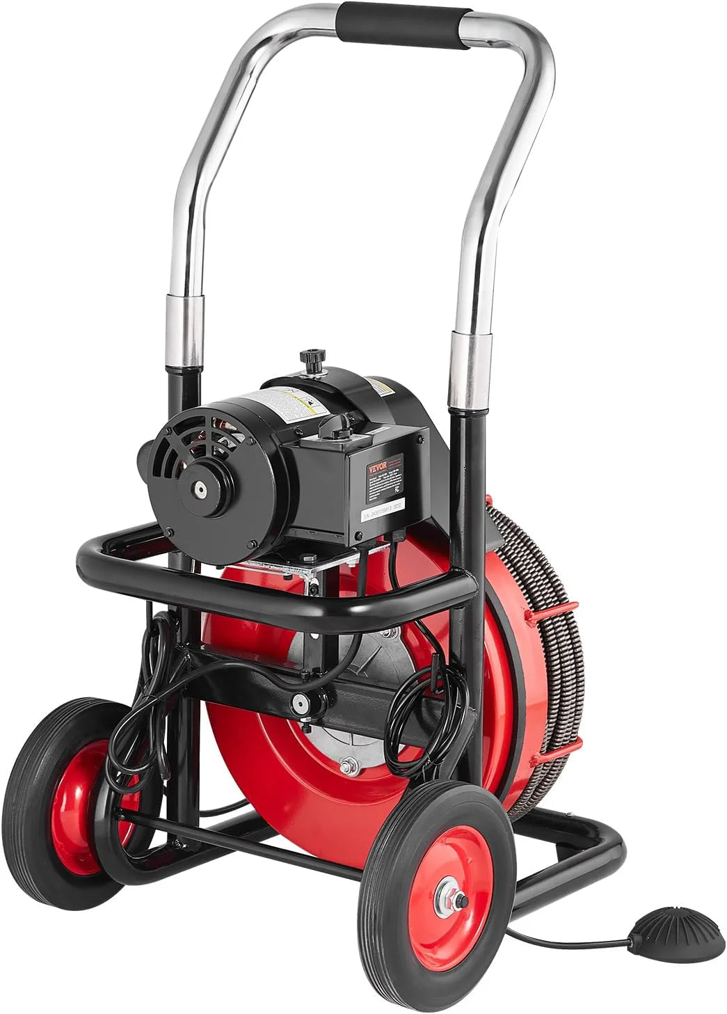 ZenVora 550W Drain Cleaning Machine, 100-Ft. x 1/2-Inch Sewer Snake Auger with 8 Cutters, Wheels and Foot Switch, for 2-4-Inch Pipes