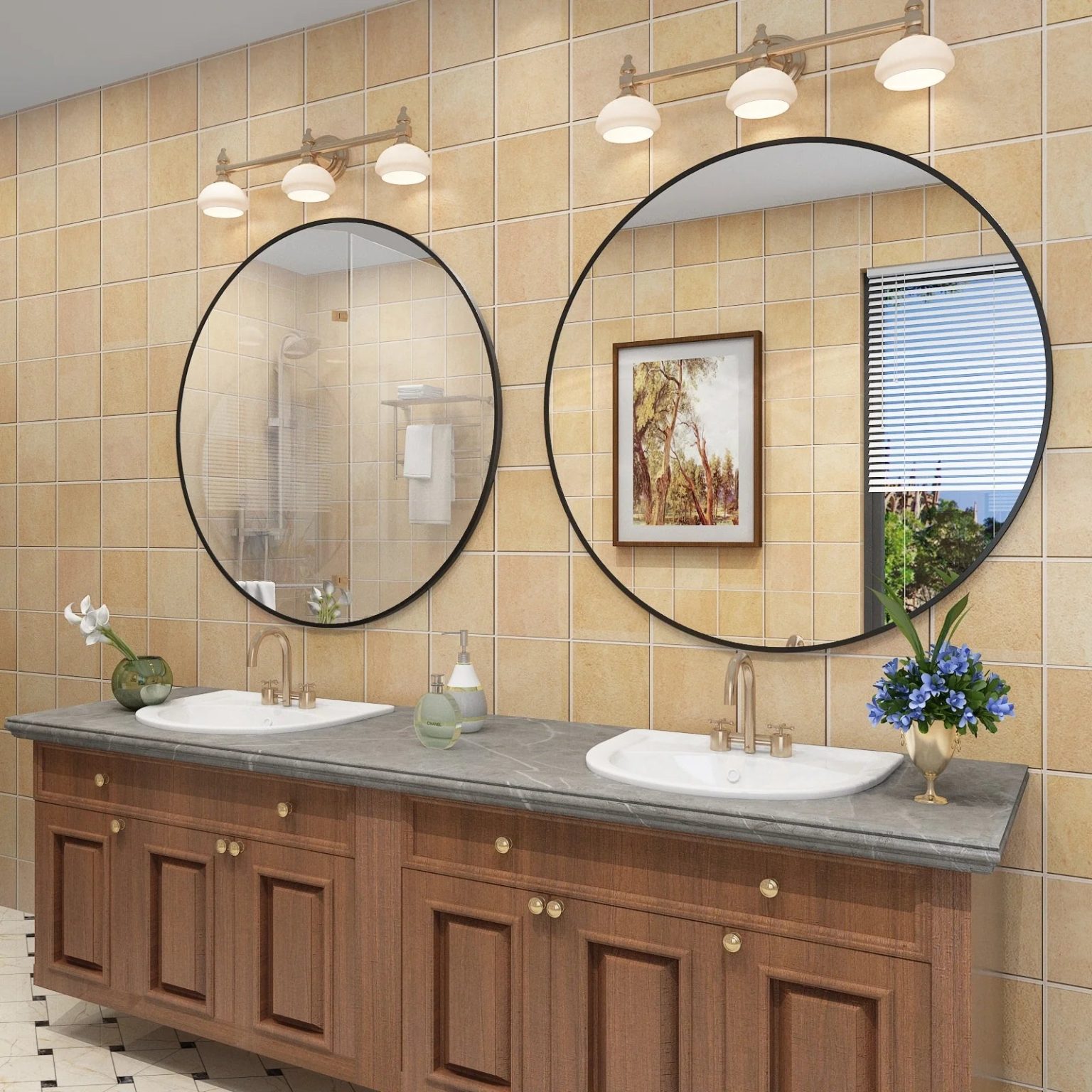 ZenVora Round Metal Black Frame Bathroom Vanity Mirror, Wall Mounted Decorative Mirror