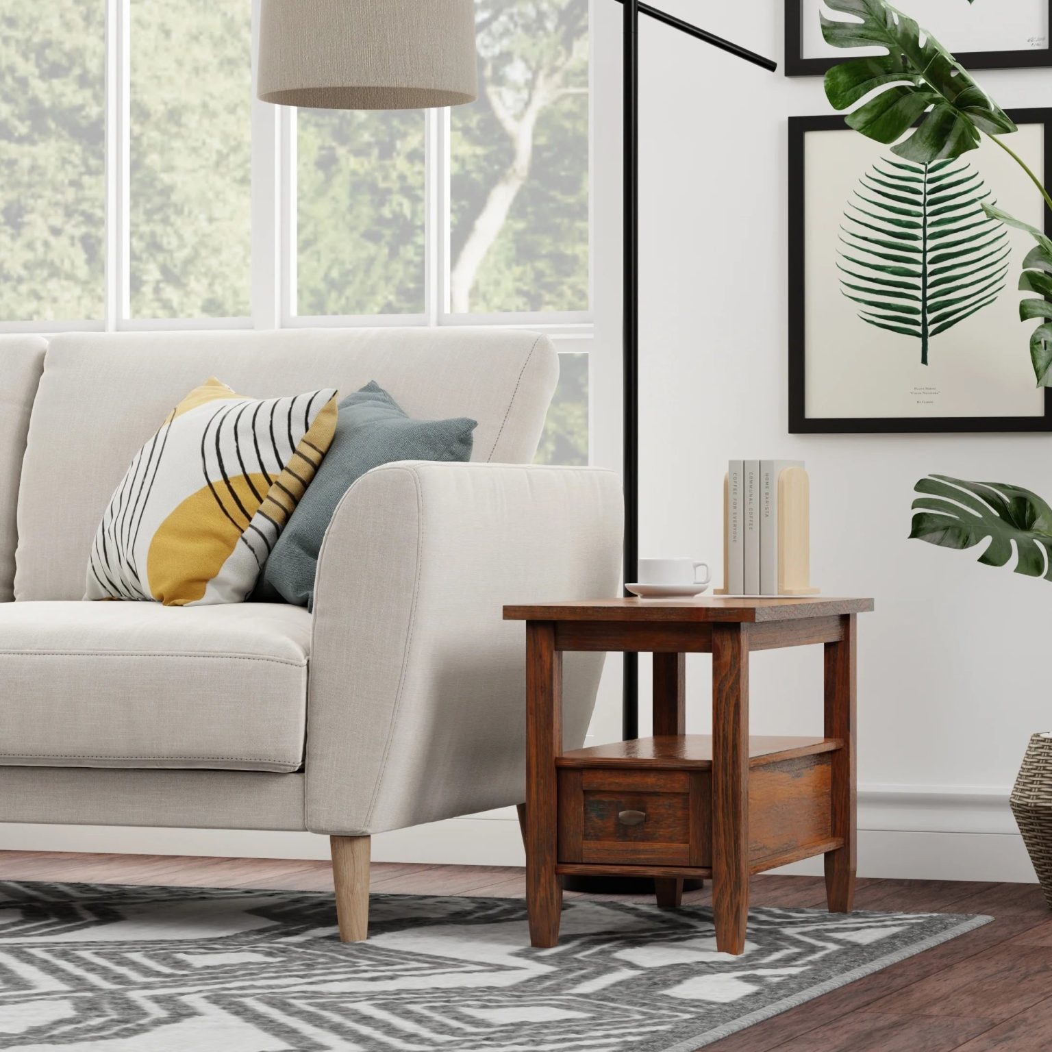 ZenVora 14" Wide Solid Wood Narrow Side Table, Rectangle Transitional Style Accent Table