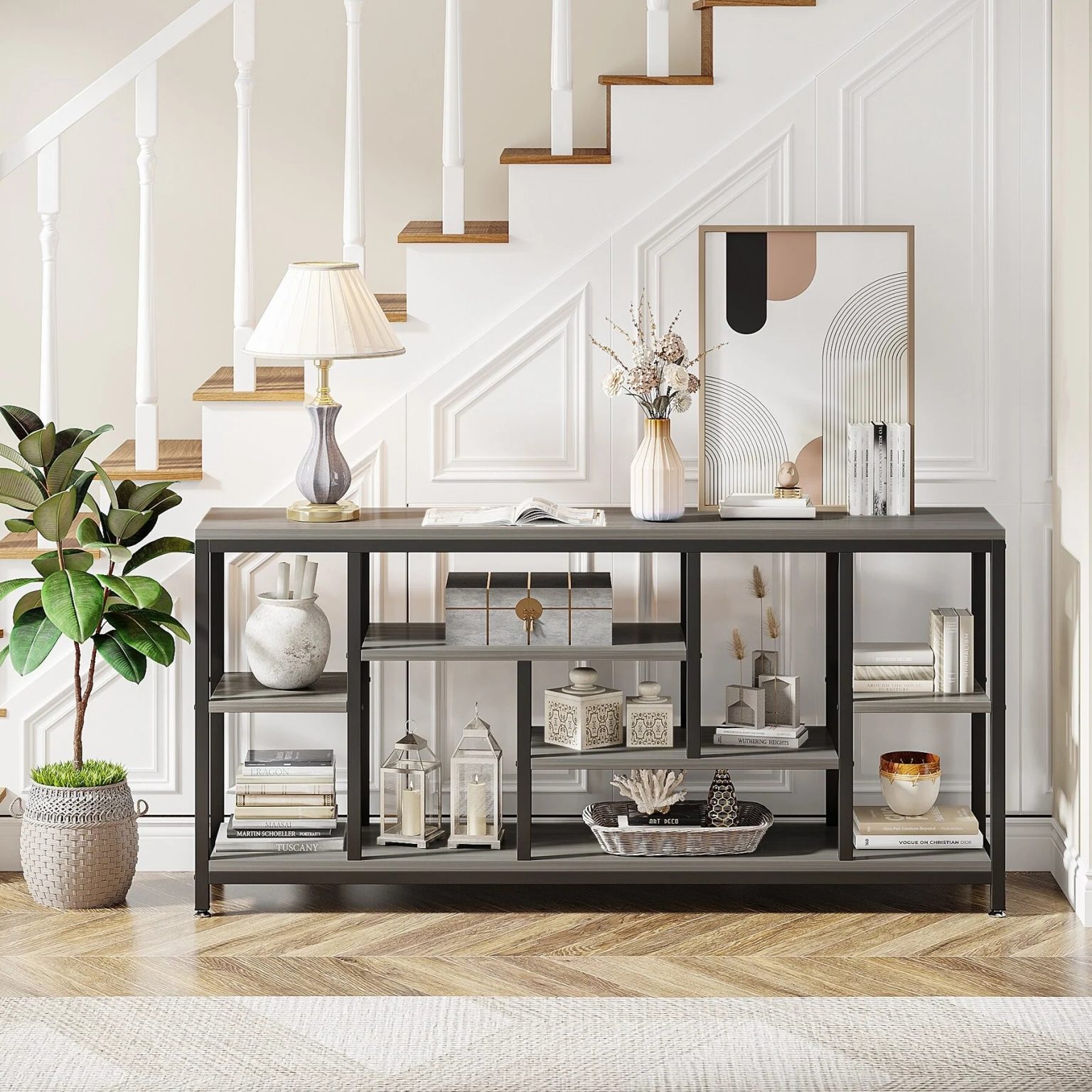 ZenVora 70.9 Inch Console Sofa Table with Storage, 3-Tier Entryway Table for Hallway