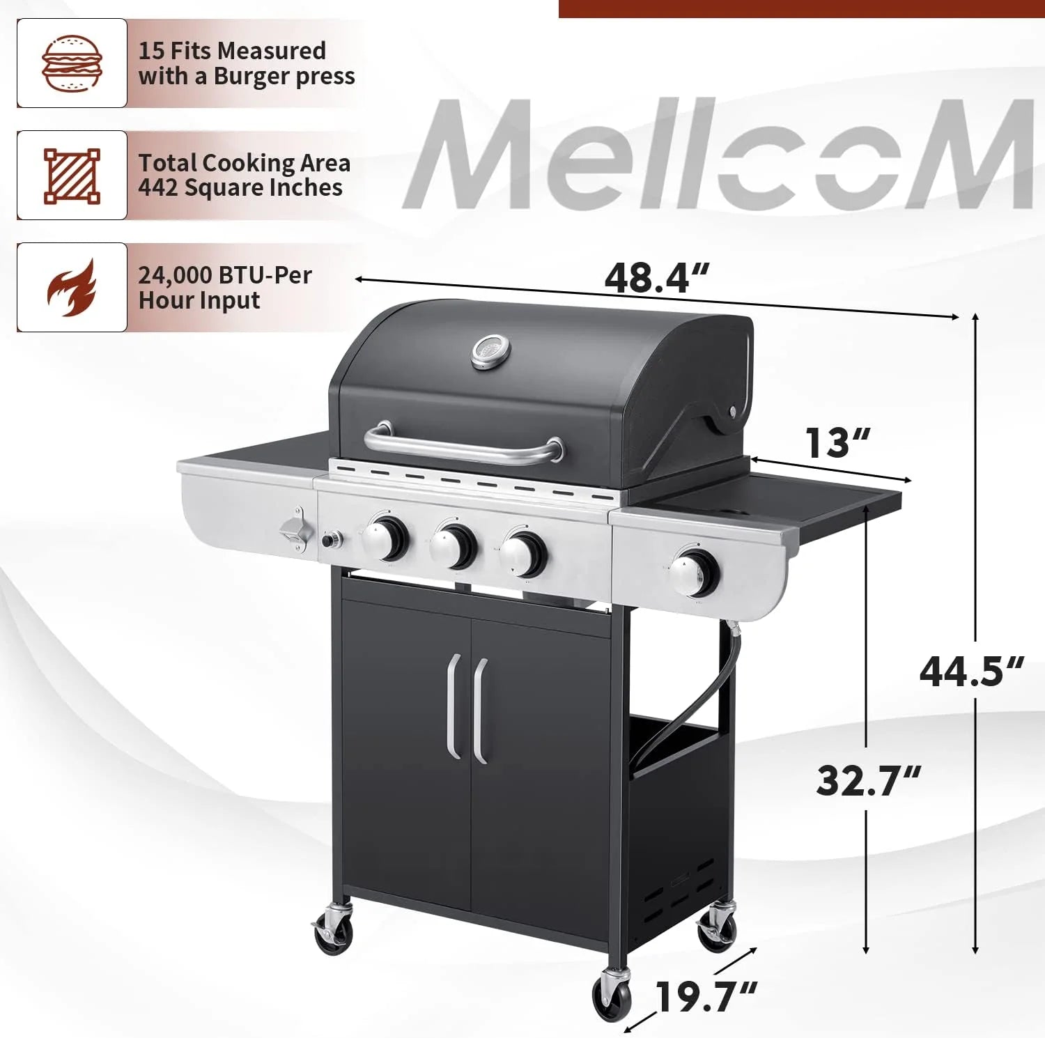 ZenVora 4-Burner Propane Gas Grill with Cast Iron Grates, Side Stove and 44,000 BTU Stainless Steel Burners