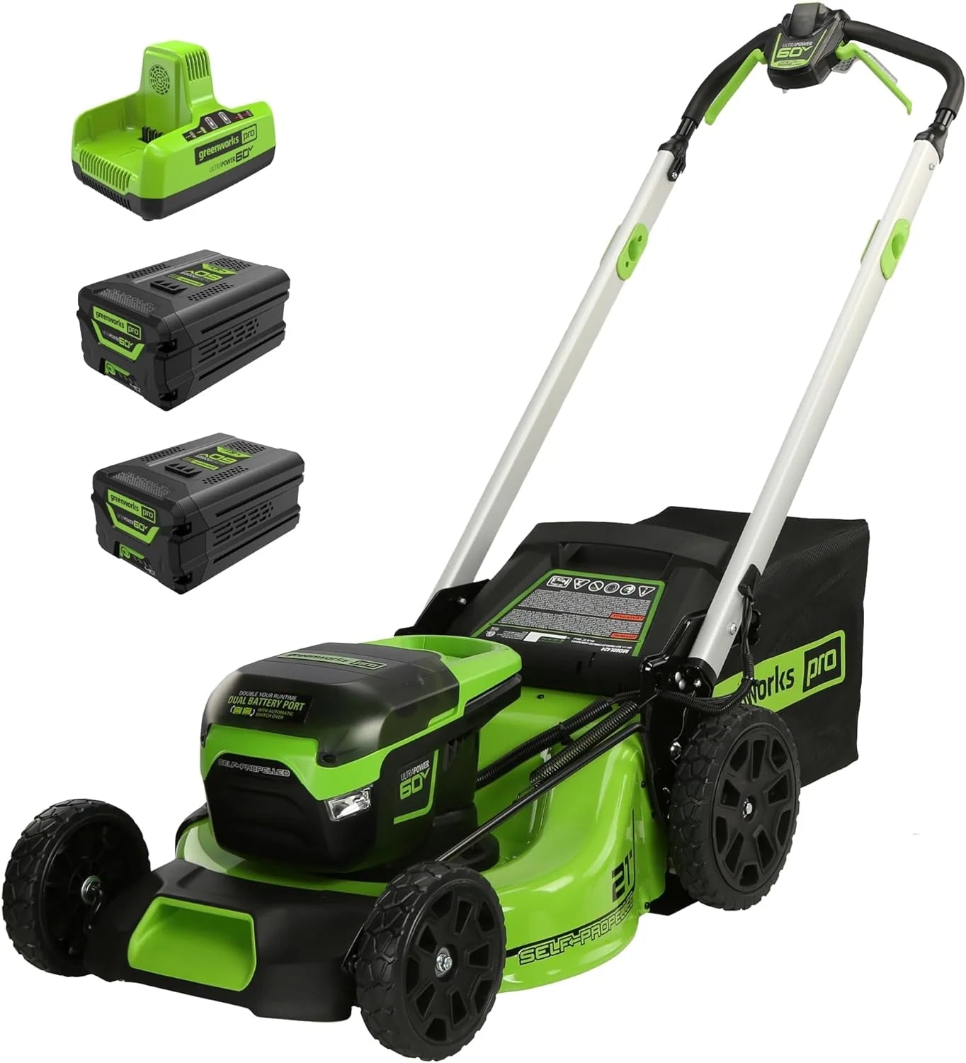 ZenVora 60V 21-Inch Cordless Self-Propelled Lawn Mower with 2 x 4.0Ah Batteries and Dual-Port Rapid Charger