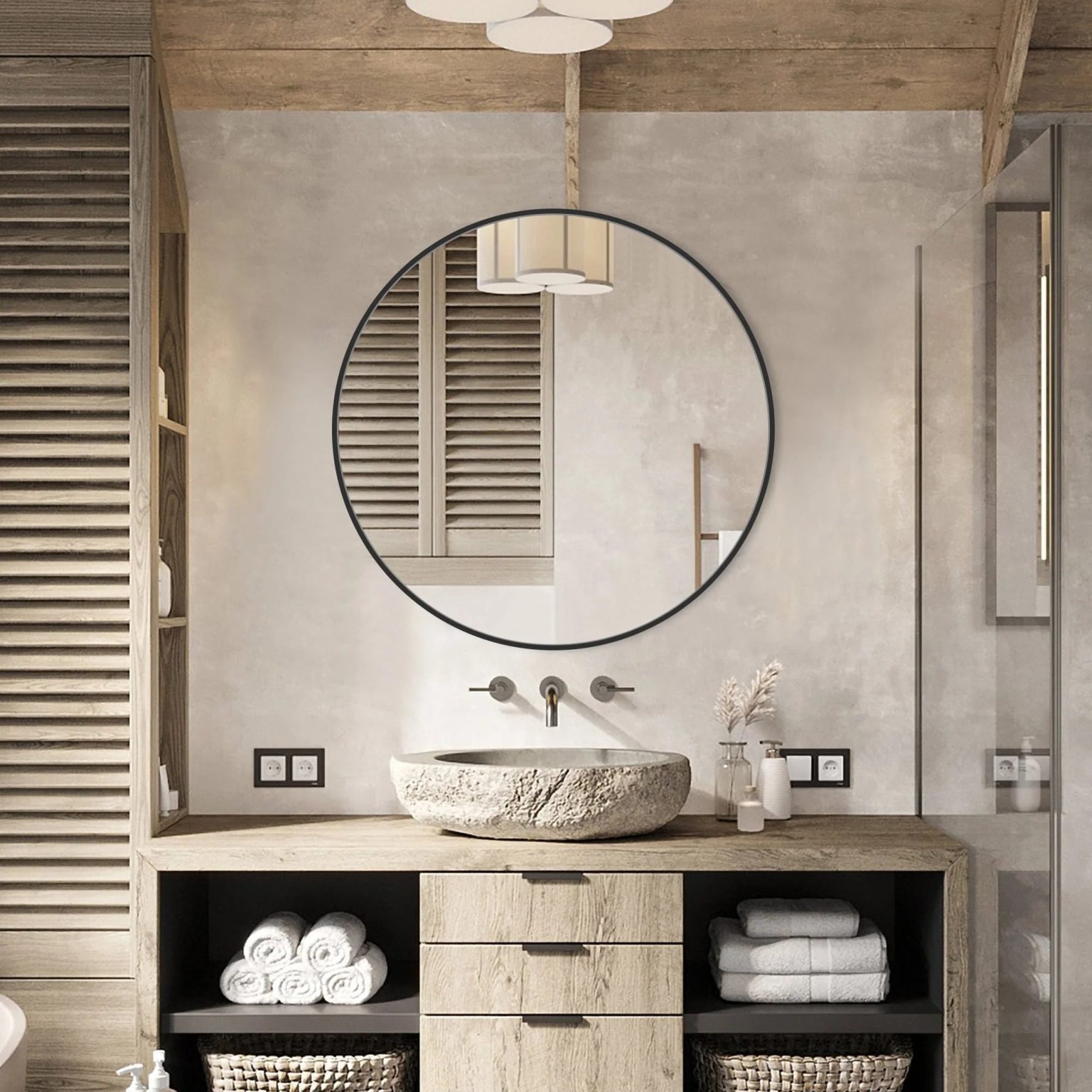 ZenVora Modern Round Bathroom Vanity Mirror, Wall Mounted Circular Mirror for Bathroom, Bedroom and Home Decor