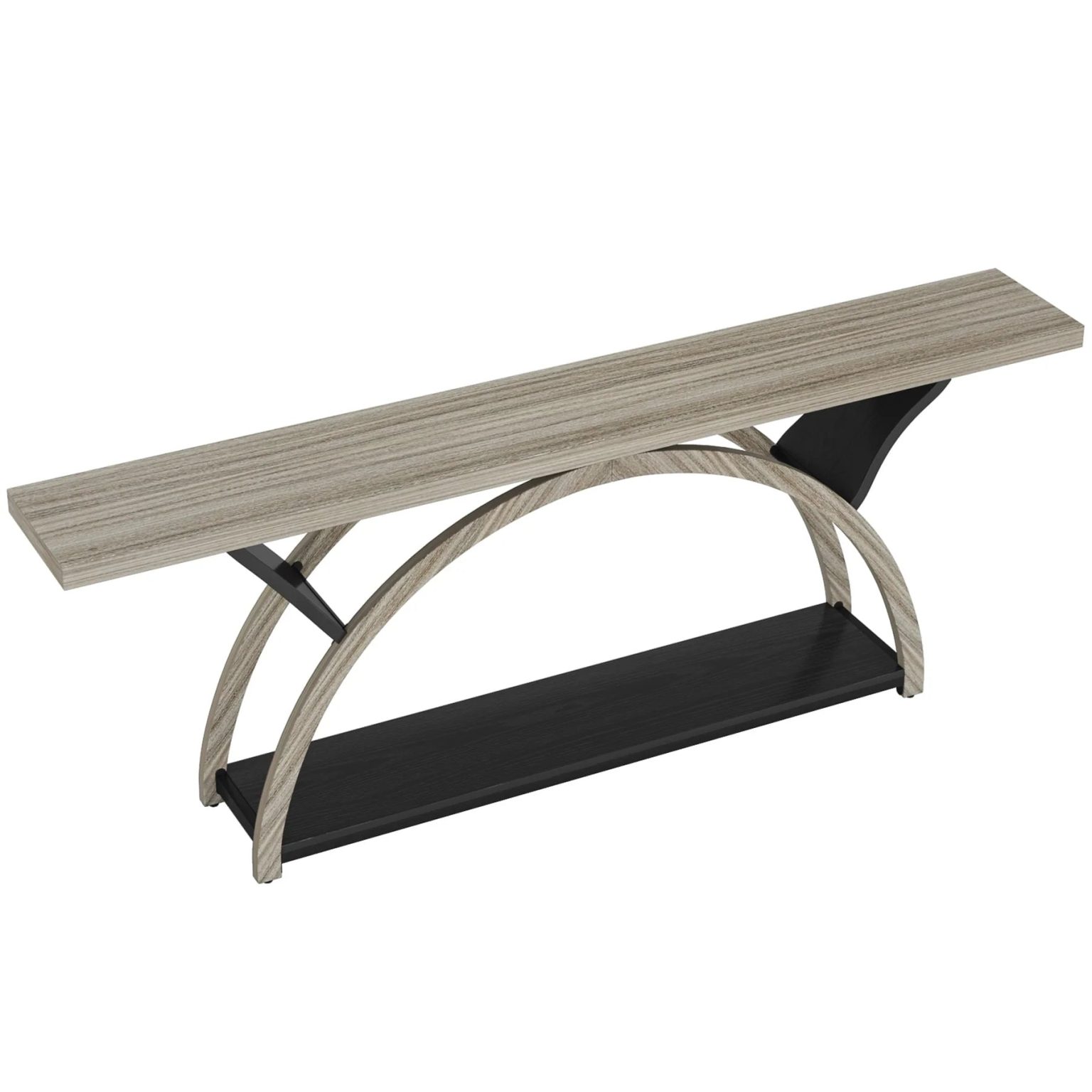 ZenVora Gray 2-Tier Slim Console Sofa Table, Semi-Circular Metal Frame for Hallway