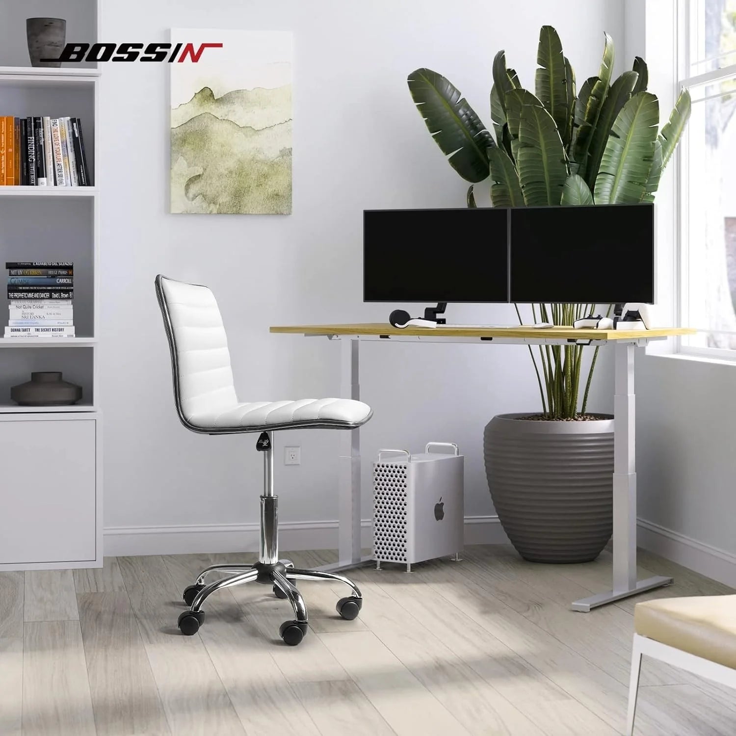 ZenVora Adjustable Mid-Back Armless Swivel Office Chair, Ribbed Task and Vanity Chair for Small Spaces