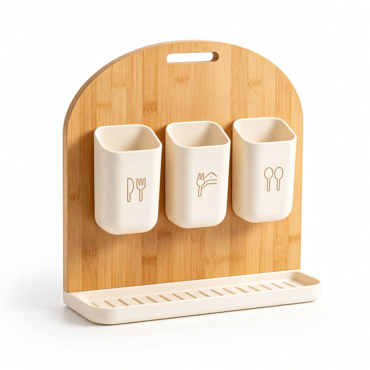 ZenVora Bamboo Utensil Caddy with 3 Detachable Cups & Drain Tray