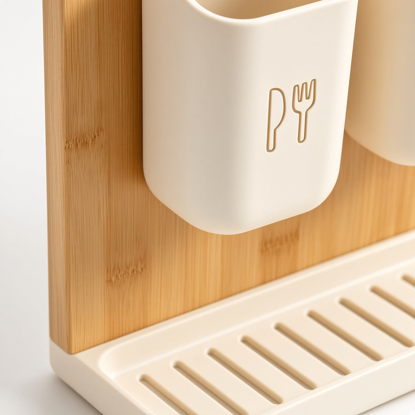 ZenVora Bamboo Utensil Caddy with 3 Detachable Cups & Drain Tray