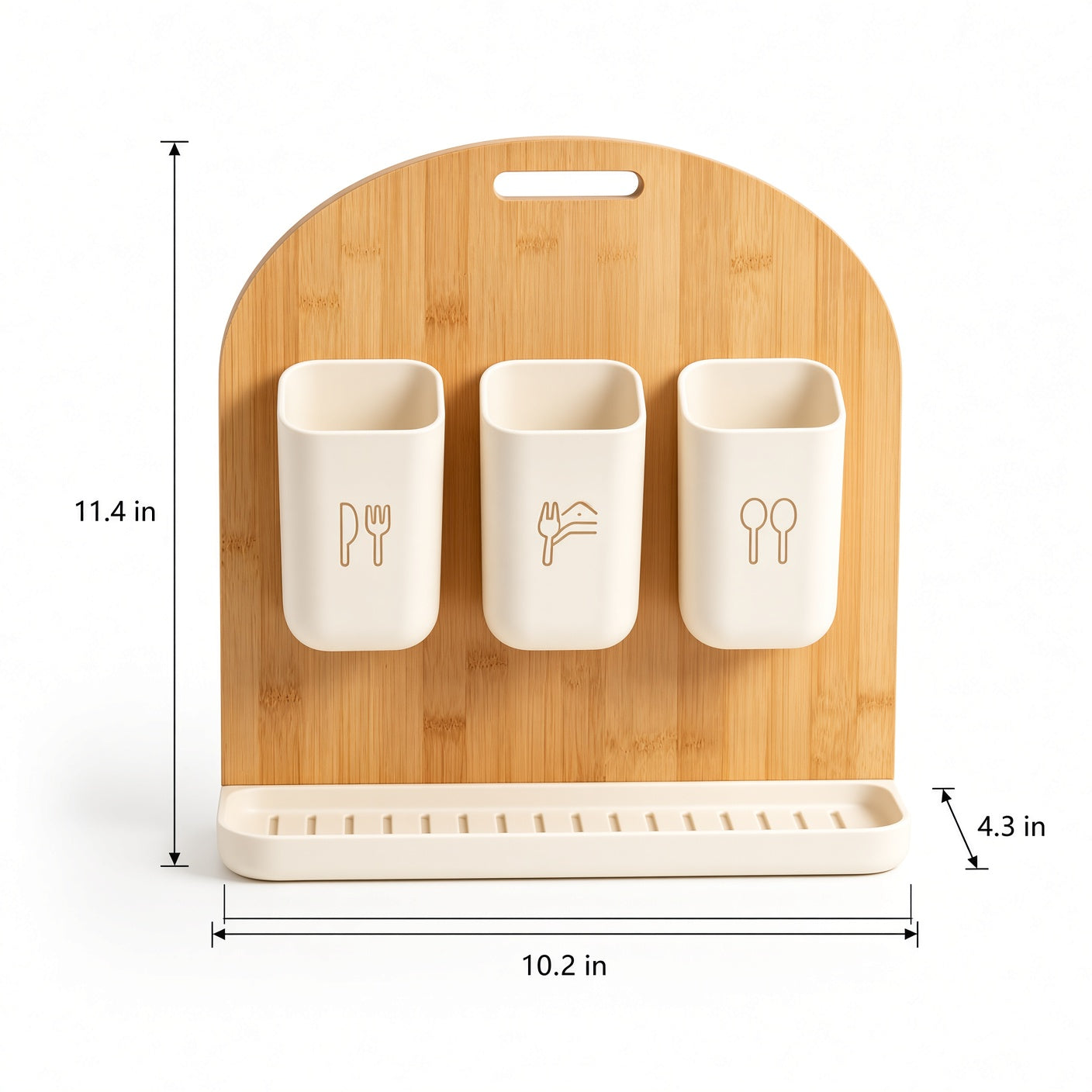 ZenVora Bamboo Utensil Caddy with 3 Detachable Cups & Drain Tray